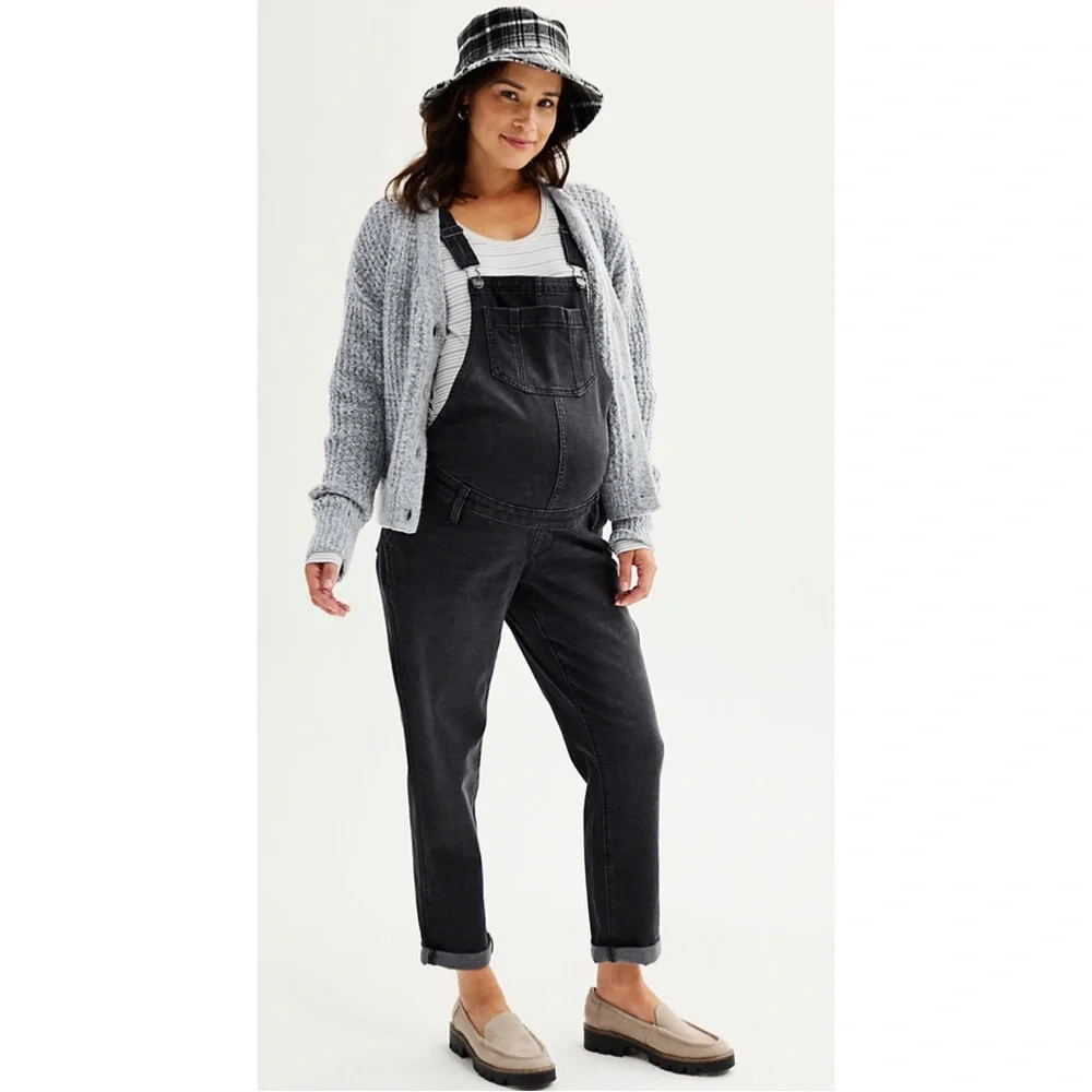 NWT Maternity Sonoma Denim Overalls Black Size XL, XXL - Picture 3 of 6